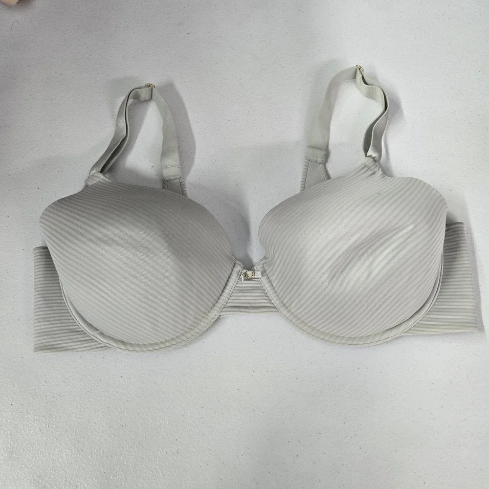 Vanity Fair Women Bra 38D Gray Striped T Shirt Underwired‎ Adjustable Straps